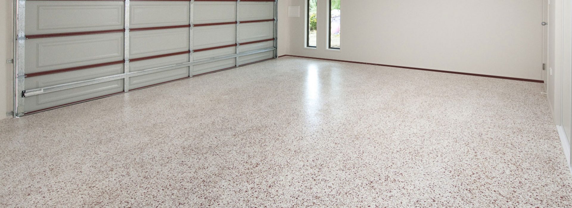 Decorative epoxy floor finish for two car garage